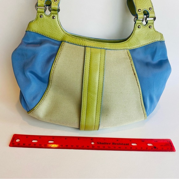 Cole Haan Megan Handbag Green Blue Cream Leather Purse Small - Picture 9 of 11